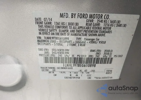 2014 Lincoln Mks Ecoboost из США, поврежденный, VIN 1LNHL9FT8EG610898